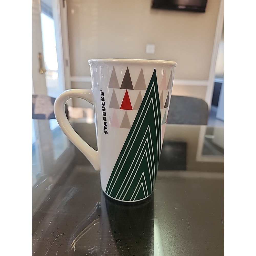 Starbucks Coffee Mug Cup Holiday Triangle Christmas Tree 16 oz  TALL